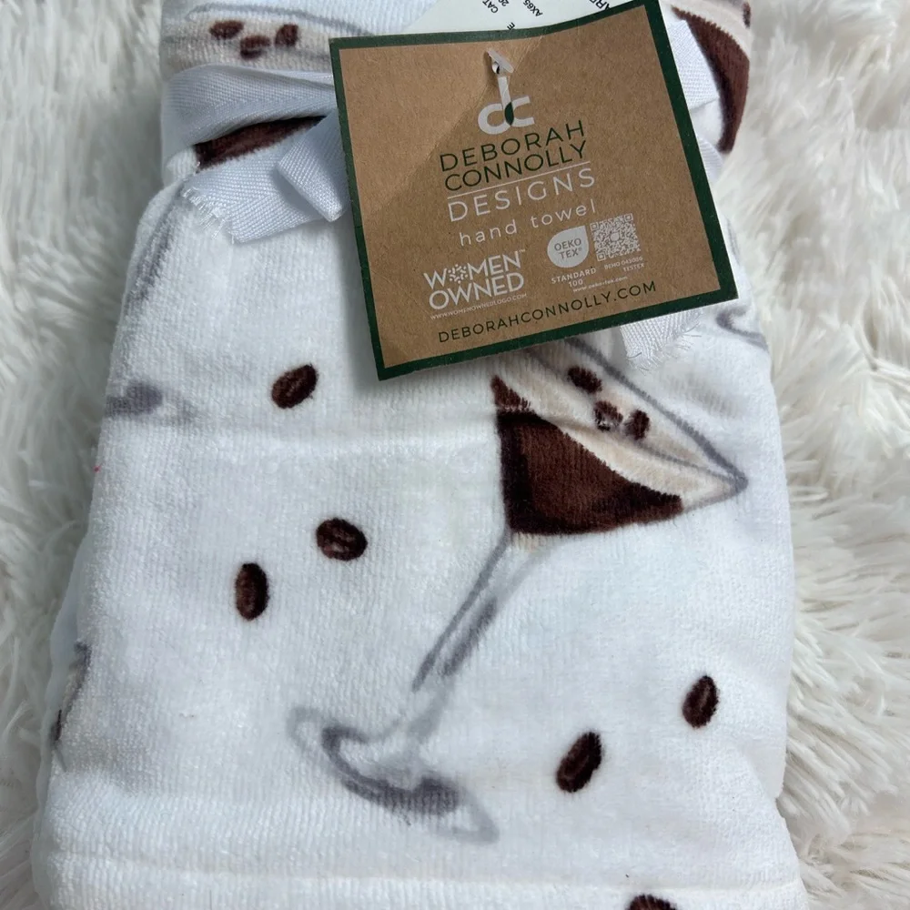 4pc Espresso Martini Glass Coffee Bean Cocktail Velour Bath Hand Tip Towel‎ Set